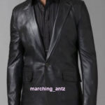 Single Button Leather Blazer Jacket - #Black