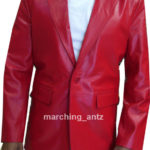Single Button Leather Blazer Jacket - #Red