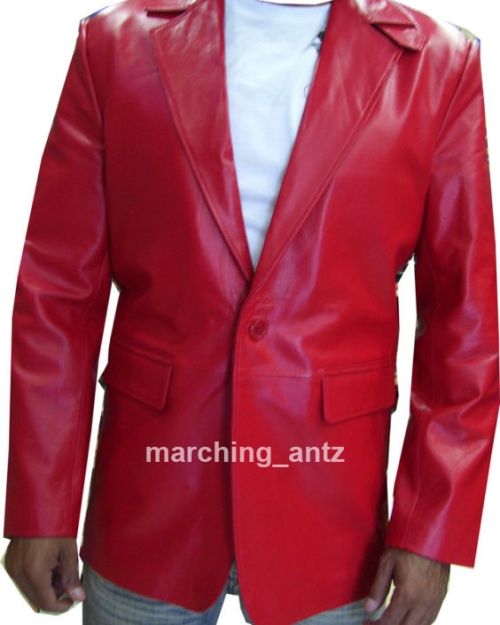 Single Button Leather Blazer Jacket - #Red