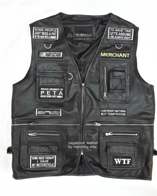Embroidered Motorcycle leather Vest with Patches
