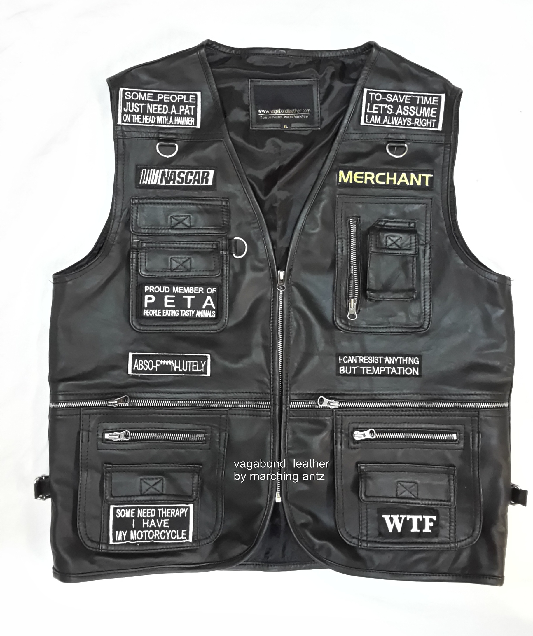 Embroidered Motorcycle leather Vest with Patches