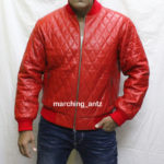 Red Leather Quilted Bomber Jacket