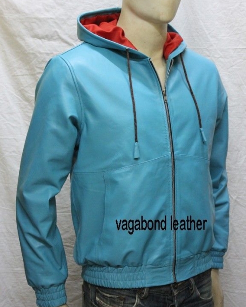 Hood leather jacket Blue