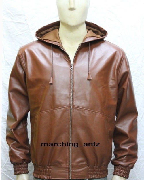 Hood leather jacket Tan Brown