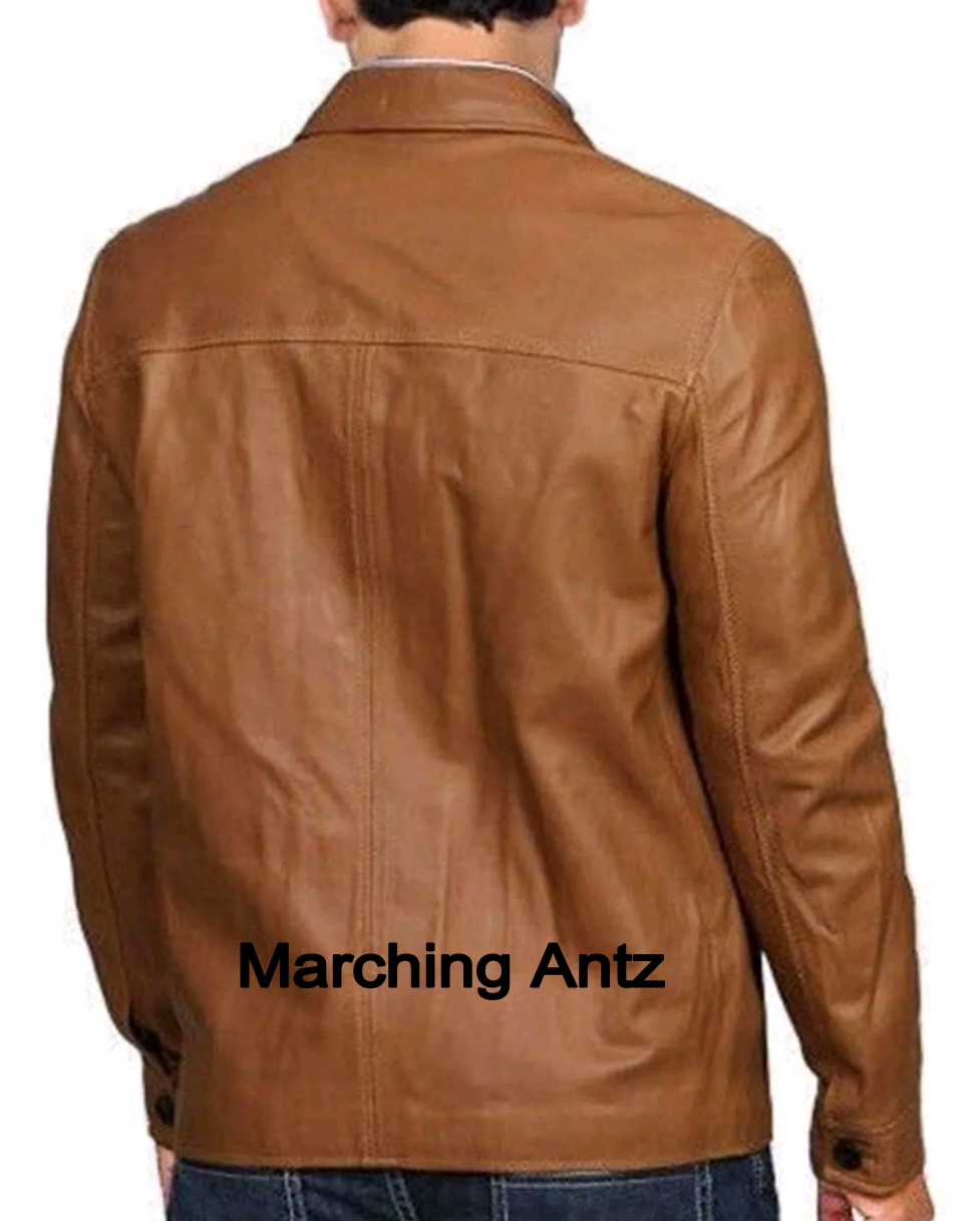 Leather Coat Jacket Tan - Image 3