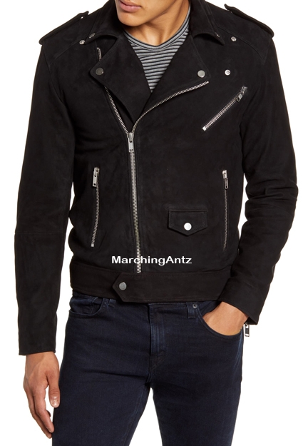 Marching Antz Black Suede Motorcycle Leather Jacket
