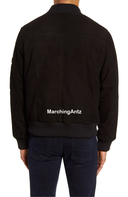 Marching Antz Black Suede Quilted Bomber Leather Jacket - Image 5