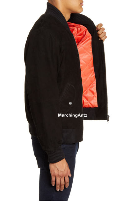 Marching Antz Black Suede Quilted Bomber Leather Jacket - Image 4