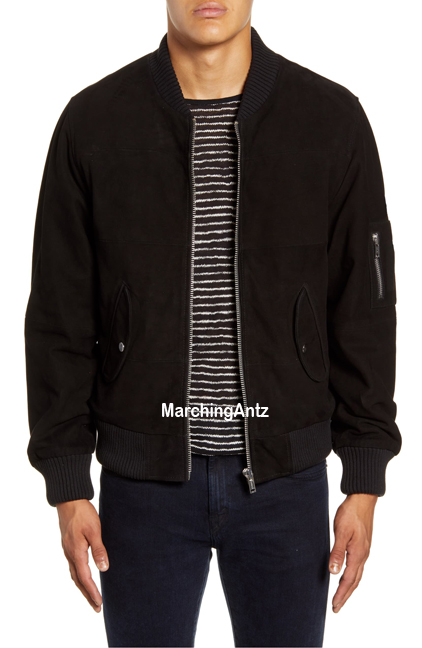 Marching Antz Black Suede Quilted Bomber Leather Jacket - Image 3