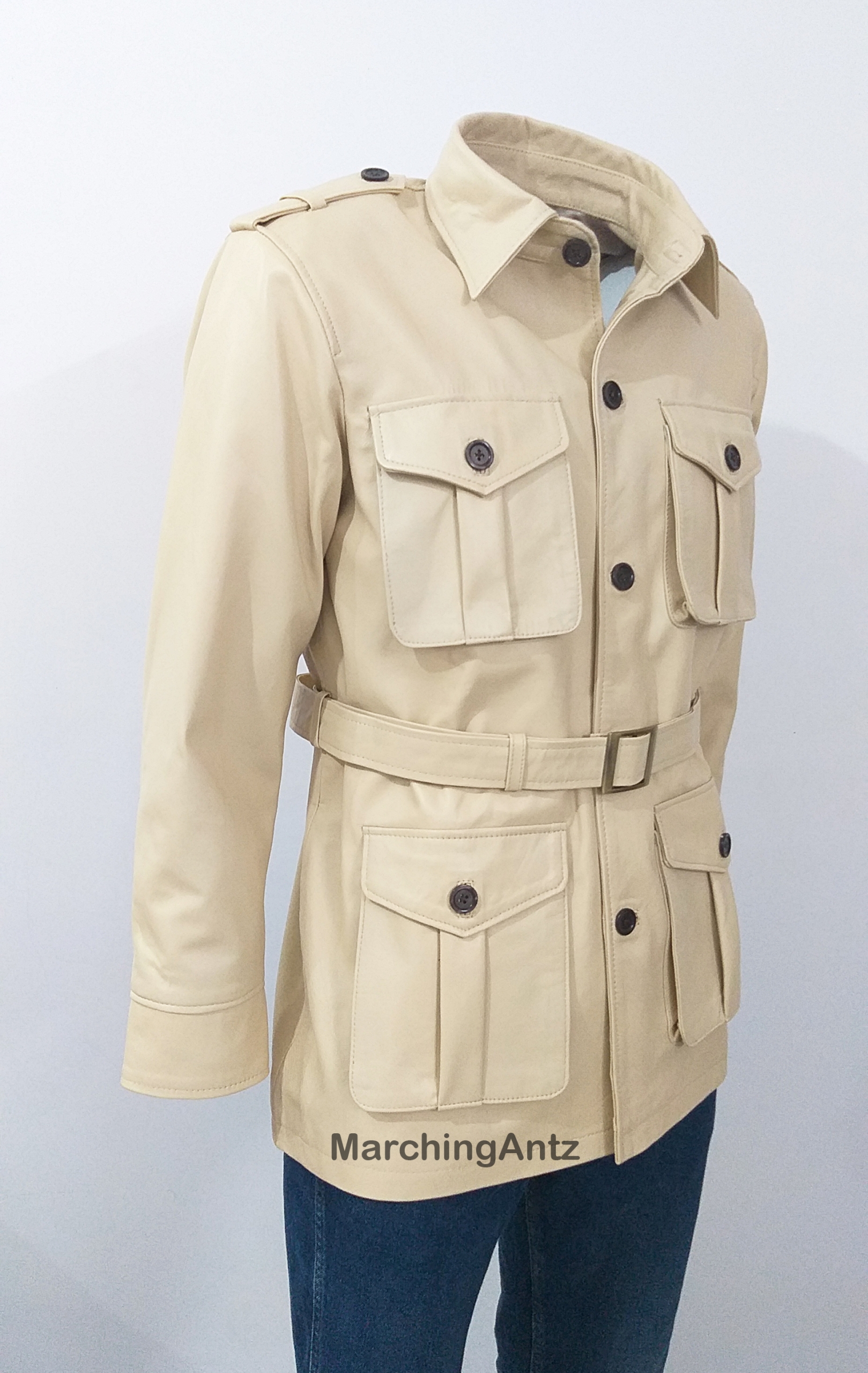 Marching Antz Leather Military Safari Jacket - Image 4