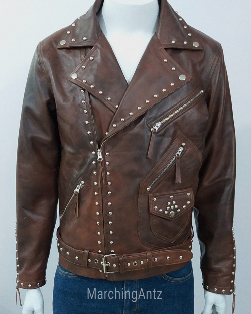 Marching Antz Leather Jacket Studded Motorcycle Jacket