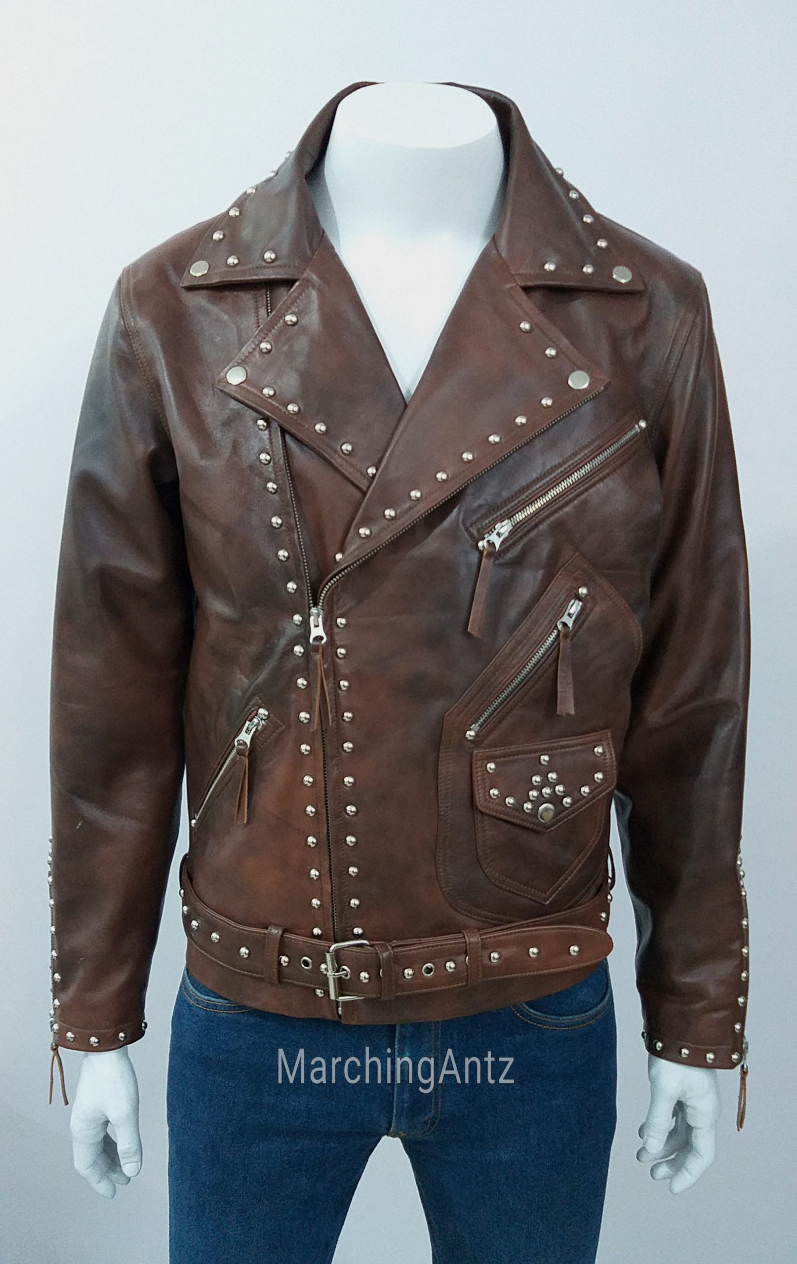 Marching Antz Leather Jacket Studded Motorcycle Jacket