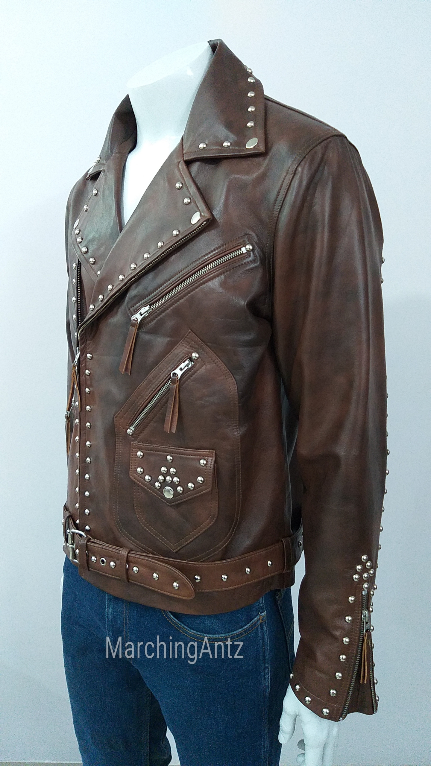 Marching Antz Leather Jacket Studded Motorcycle Jacket - Image 4