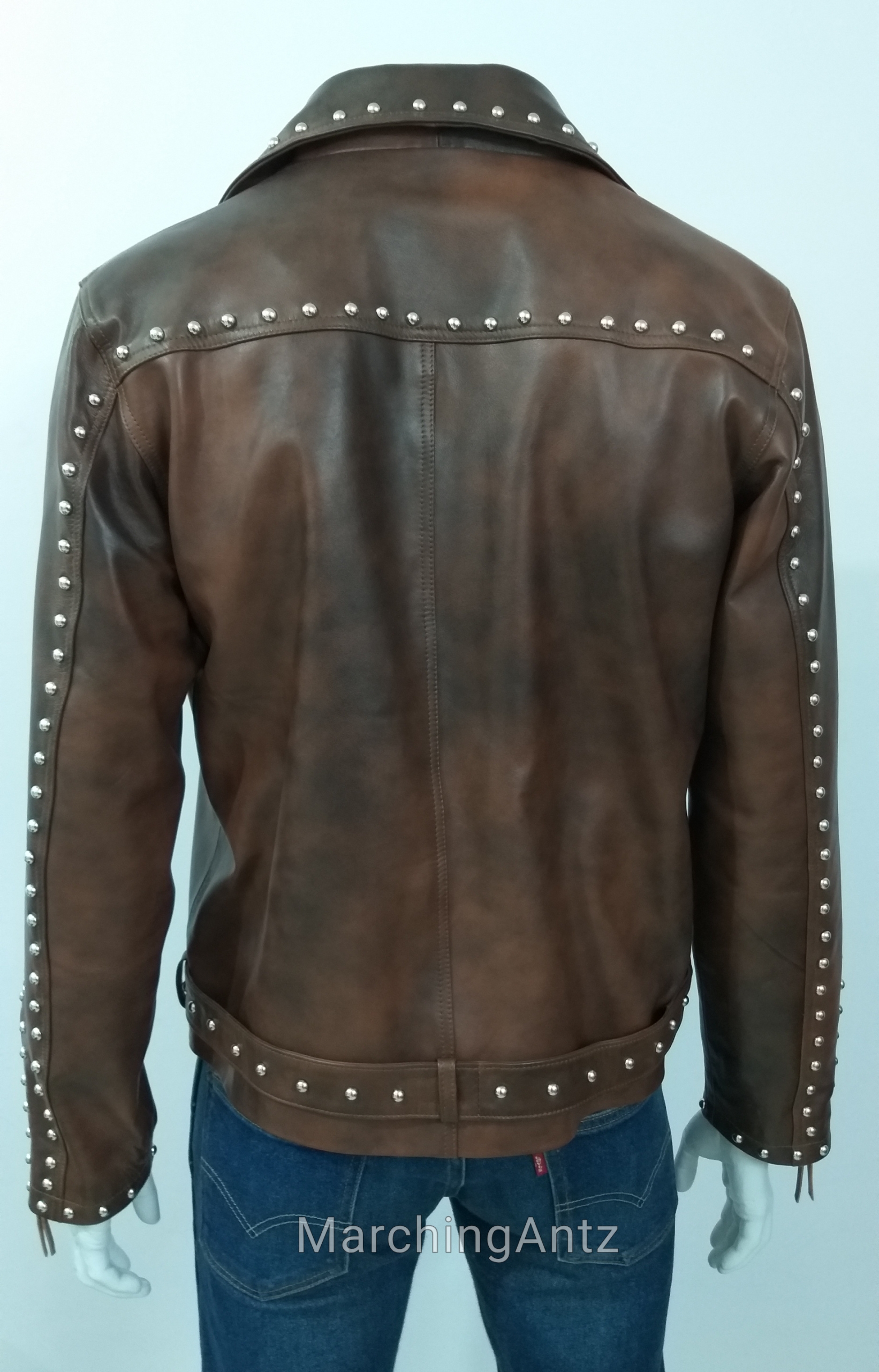 Marching Antz Leather Jacket Studded Motorcycle Jacket - Image 5