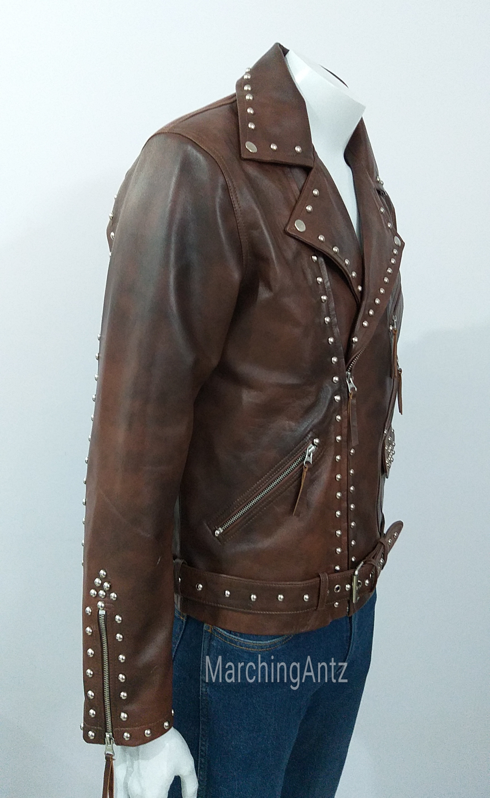 Marching Antz Leather Jacket Studded Motorcycle Jacket - Image 3