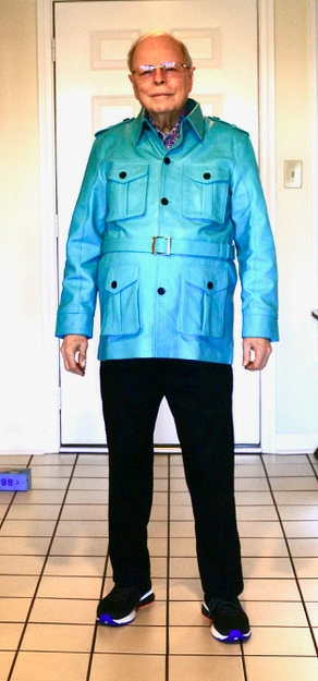 Marching Antz Leather Military Safari Jacket Sky