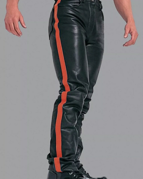 Leather Biker Jeans Stripe