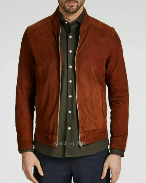 Marching Antz Leather Jacket Tan Brown Suede 2421a