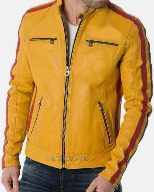 Marching Antz Leather Jacket Yellow Sports Jacket 2421